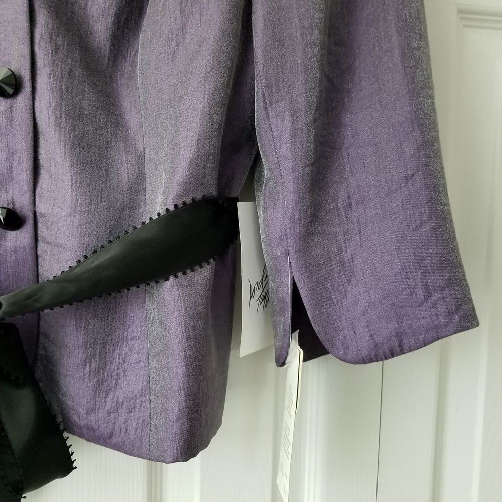 Adrianna Papell Evening Gathered Blazer Jacket Size 14 Lilac Ribbon Tie NWT‎ - Picture 4 of 9